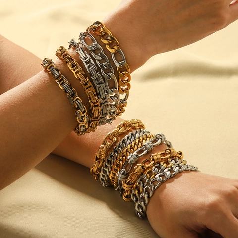 Roestvrijstalen Armband 18K Verguld Byzantijnse Cubaanse Figaro Schakelketting Trendy Sieraden Voor Dames Heren Unisex