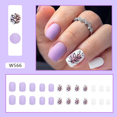 Press On Nails Artificial Fake Nails Summer Floral Matte French Style Full Cover Manicure For Women