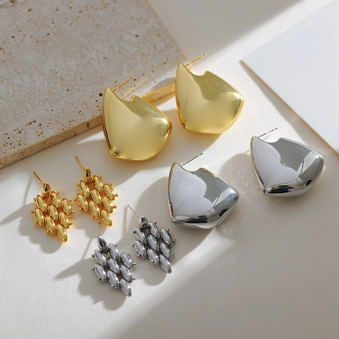 Geometrische Rautenohrstecker Mit 925 Sterling Silber Ohrstecker Kupfer Minimalistischer Strukturierter Schmuck Für Frauen