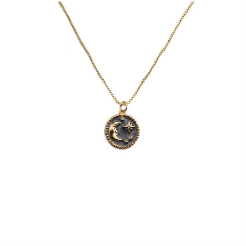 Collana Con Pendente Luna E Stella Rame Placcato Oro Zircone Gioielli Di Moda Per Donna