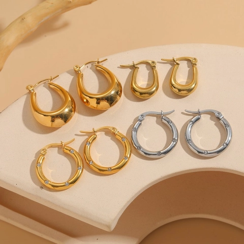 Titanium Stalen Oorbellen Met Zirkonia Inleg Druppelvormige U-Vormige Minimalistische Sieraden Voor Dames