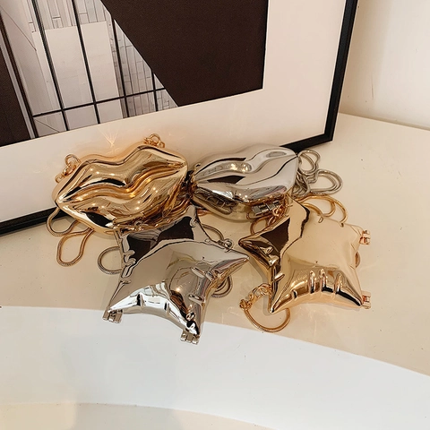 Mini Sac De Soirée En Forme De Star Et De Lèvres Acrylique Miroir Métallique Mode Fête Bandoulière Avec Chaîne