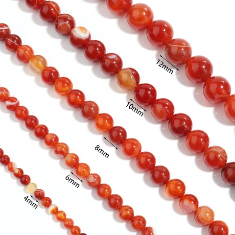 Natürliche Rot Gestreifte Achat Runde Lose Perlen Polierte Edelstein Für DIY Schmuckherstellung Armband Halskette Zubehör