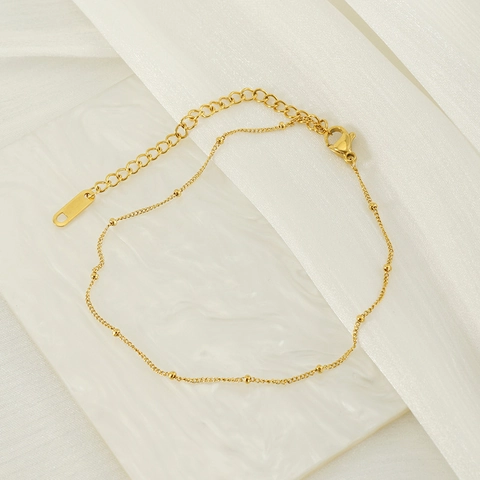 Minimalistische 18K Vergoldete Edelstahl Fußkette Für Damen Mode Panzerkette Mit Perlen Akzenten Verstellbarer Fußschmuck