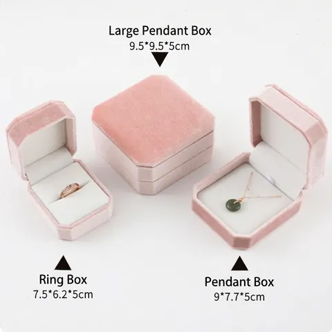 Weiche Samt Schmuckschatulle Achteckige Luxus Aufbewahrungsbox Für Ringe Halsketten Anhänger Geschenk Display Elegant