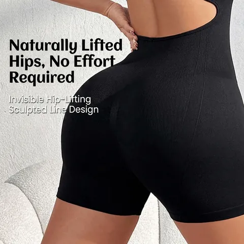 Tuta Da Yoga Intera Da Donna A Coste Senza Cuciture Senza Maniche Pagliaccetto Schiena Scoperta Fitness Palestra Abbigliamento Sportivo Nero