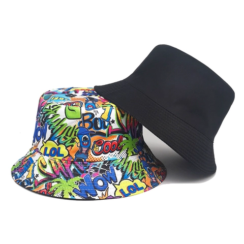 Graffiti Print Vissershoed Polyester Streetwear Zonbescherming Opvouwbaar Zomer Outdoor Hoed Voor Heren Dames