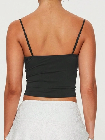 Trendiges Sommer Ruched Spaghetti Strap Camisole Top Sexy Solid Black Slim Fit Polyester Elastane Crop Tank Für Frauen
