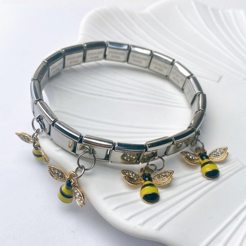Italian Charm Bracelet Stainless Steel Modular Link DIY Adjustable Enamel Fruit Animal Rainbow Theme Fashion Jewelry