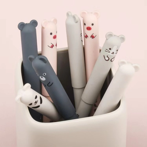 Cute Cartoon Animal Erasable Gel Pens Kawaii Bear Pig Panda Plastic Fine Point Writing Stationery For Students Office