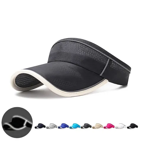 Sun Visor Hat Breathable Polyester Mesh Reflective Strip Quick Dry Adjustable Outdoor Sports Running Tennis Lightweight