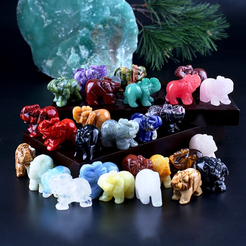 Elephant Figurine Natural Crystal Stone Hand Carved Animal Sculpture Healing Reiki Desktop Decor Pocket Ornament