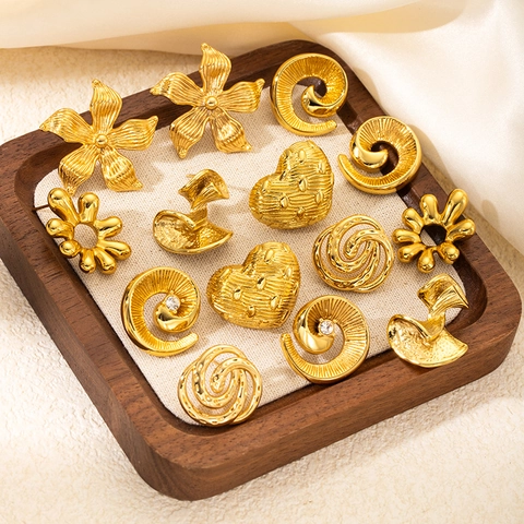Luxus Edelstahl Ohrstecker Für Damen Vintage Gold Silber Geometrische Blume Herz Schleife Band Muster Mode Schmuck