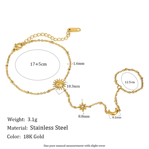Stainless Steel Slave Bracelet 18K Gold Plated Sun Moon Star Charms Finger Hand Harness Jewelry For Women