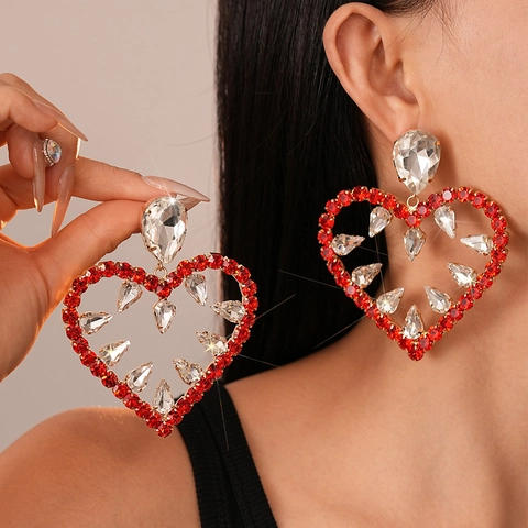 Orecchini A Goccia A Cuore Cavo Di Lusso Rame Strass Cristallo A Goccia Alla Moda Esagerato Con Silver Earring Post Da Donna