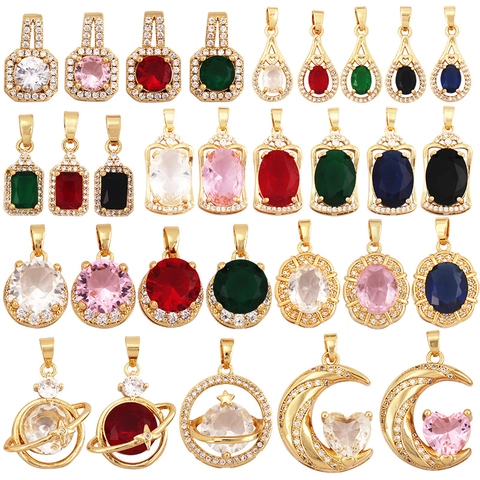 Ciondoli Per La Creazione Di Gioielli DIY Rame Placcato Oro Zirconia Cubica Luna Stella Cuore Gemme Colorate Accessorio