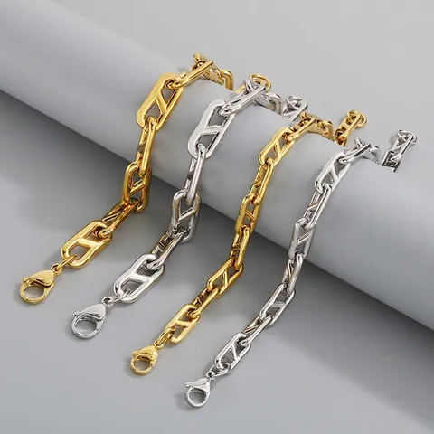 Bracciale Catena Maglie H Acciaio Inossidabile Gioielli Minimalisti Uomo Donna Stile Industriale Tendenza Chiusura Lucida