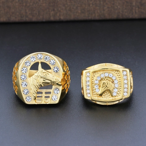 Anello Da Uomo In Acciaio Inossidabile Testa Di Cavallo Ferro Di Cavallo Rilievo Strass Hip Hop Gioielli Retro