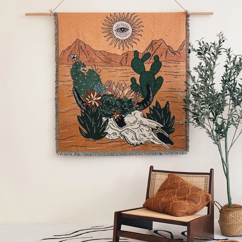 Bohemian Woven Blanket Cotton Jacquard Throw With Tassel Fringe For Sofa Couch Outdoor Camping Picnic Western Desert Style