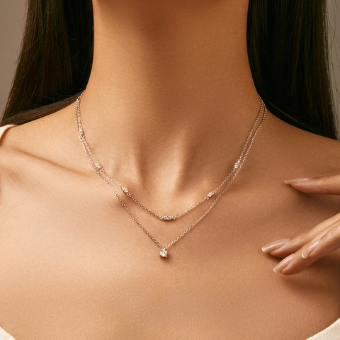 Collar De Doble Capa De Plata De Ley 925 Con Colgante De Moissanita Cuadrada Color D Joyería Elegante Para Mujer