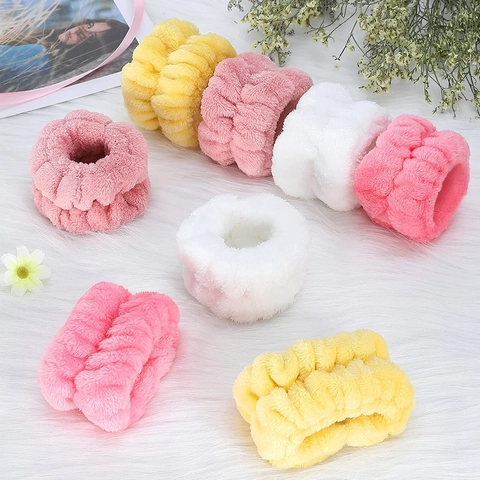 Microfiber Face Wash Wristbands Highly Absorbent Coral Fleece Soft Elastic Spa Wristbands For Skin Care Makeup Women
