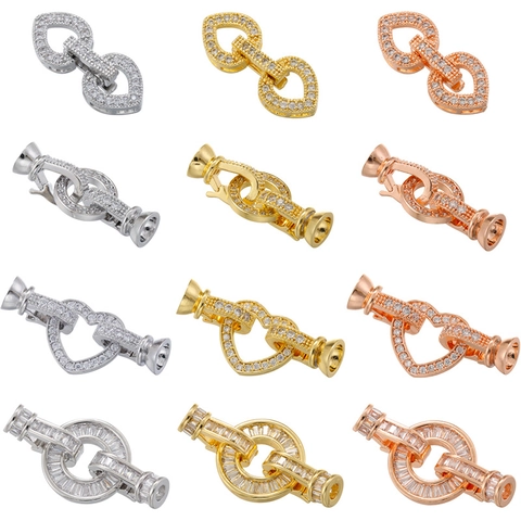 Schmuckverschlüsse Herz Rund Messing Zirkonia Mikropflaster Halskette Armband Verbinder DIY Zubehör Elegant