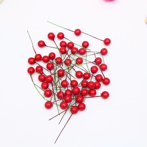 Artificial Red Berries Stems Glossy Foam Fruit With Iron Wire For Christmas Tree Wreath DIY Crafts Decoration