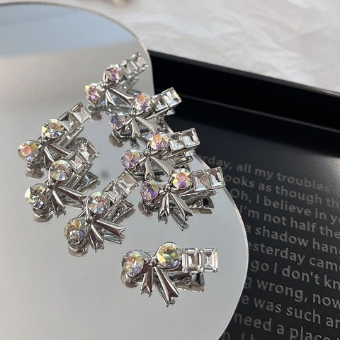 Schleife Haarklammern Mini Legierung Bunte Strass Entenschnabel Seitenspange Funkelnd Elegant Mode Für Frauen