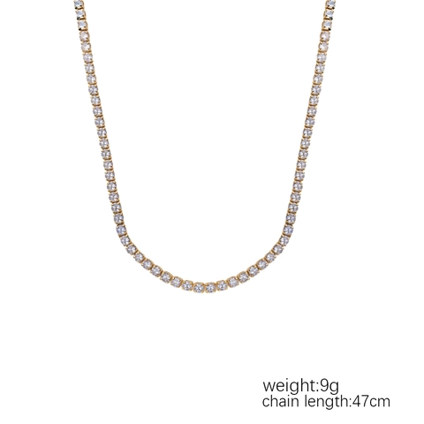 Collar Cadena De Tenis Acero Inoxidable 304 Chapado En Oro 18K Circón AAA Redondo Joyería De Moda Lujo Simple Mujeres