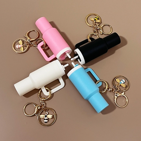 Portachiavi A Forma Di Mini Bicchiere Con Pendente Ape In Smalto Plastica Metallo Fascino Borsa Novità Regalo