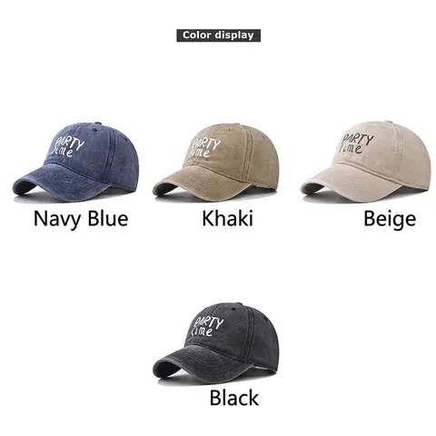 Cappello Da Baseball In Cotone Lavato Distressed Retro Party Time Lettere Stampa Regolabile Dad Hat Uomini Donne Casual All Aperto