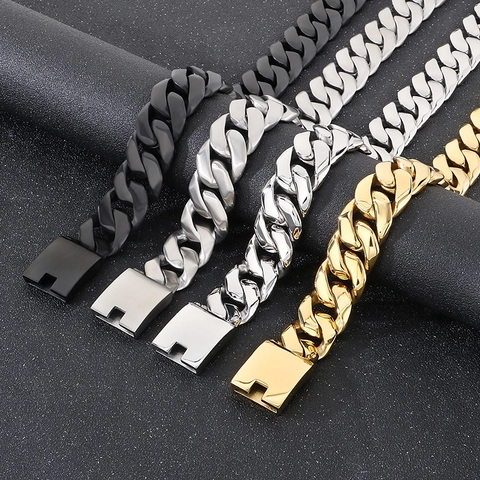 Collana E Bracciale A Maglia Cubana Hip Hop Acciaio Inossidabile 316L Catena Spessa Per Uomini Lucido Opaco