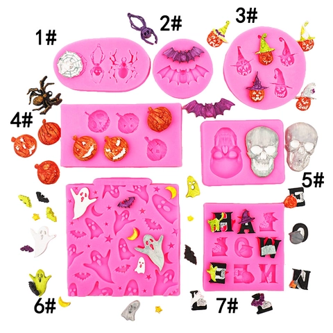 Halloween Theme Silicone Mold For Fondant Chocolate Cake Decorating Skull Bat Pumpkin Ghost Spider Web DIY Handcraft