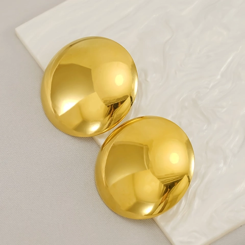 Pendientes De Botón Redondos Tipo Domo De Acero Inoxidable Chapados En Oro De 18 Quilates Para Mujer