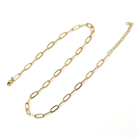 Paperclip Chain Necklace Stainless Steel Gold Plated Minimalist Link Adjustable Choker Jewelry For Women Men