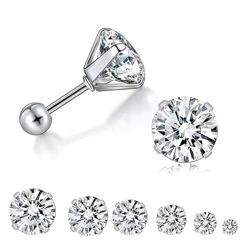 Roestvrij Stalen Zirconia Oorknopjes Set Rond Vier Klauwen Schroefsluiting Hypoallergeen Piercing Sieraden Voor Dames Heren