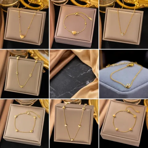 Roestvrijstalen Ketting En Armband 18K Verguld Hart Kunstparel Edelsteen Zirkonia Elegant Mode Accessoire Voor Dames