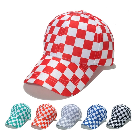 Checkerboard Pattern Baseball Cap Polyester Adjustable Curved Brim Outdoor Sports Casual Sun Protection Hat