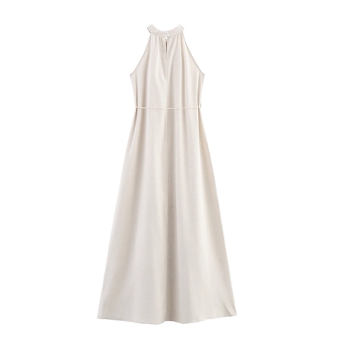Vestito Midi Halter Da Donna Ricamato Con Palme Senza Maniche Cintura Con Nappe Vacanze Resort Elegante Vintage