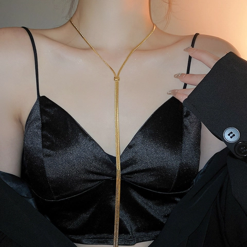 Verstellbare Kupfer Schlangenkette Halskette Y Form Elegante Lange Metallic Pullover Kette Für Damen