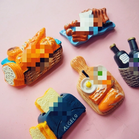 Miniatura Cibo Calamite Da Frigo Resina Simulazione Pane Vino Colazione 3D Piccoli Modelli Fai Da Te Casa Decorazione Accessori