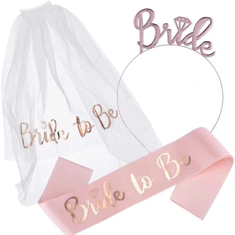Bride To Be Party Supplies Including Metal Headband Satin Sash And Mesh Veil For Bachelorette Bridal Shower Wedding