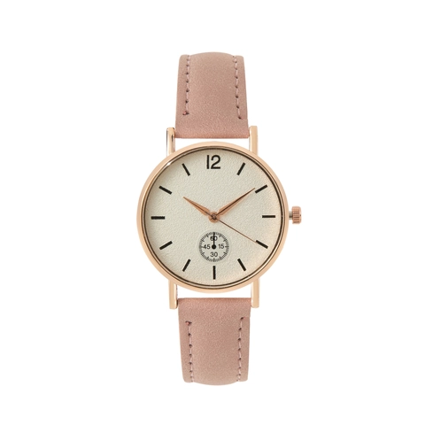 Women Quartz Watch Rose Gold Alloy Case PU Frosted Leather Strap Small Second Dial Retro Minimalist Analog Wristwatch
