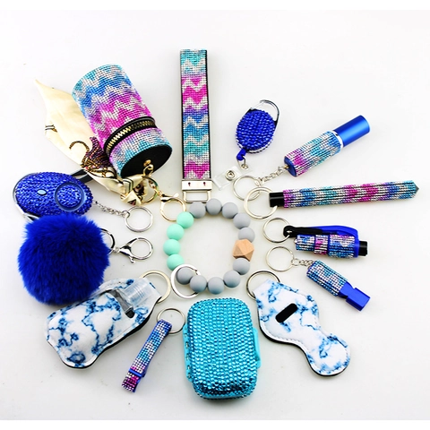 Persoonlijke Veiligheid Sleutelhanger Collectie Voor Vrouwen Strass Polsband Alarm Lippenstifthouder Beschermende Sleutelhanger Accessoires