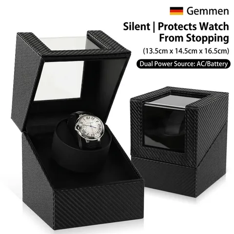 Automatic Watch Winder Box PU Leather Carbon Fiber Quiet Motor Dual Power Transparent Window For Mechanical Watches