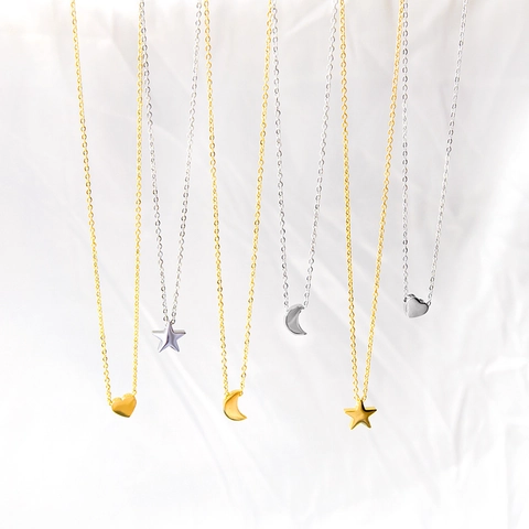 Stainless Steel Pendant Necklace Star Moon Heart Flower Shapes Polished Non-Tarnish Minimalist Jewelry For Women
