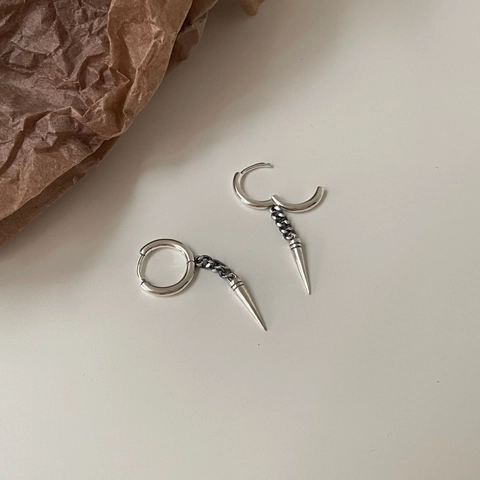 Orecchini A Cerchio In Argento Sterling 925 Con Pendente A Punta Lunga Catena Stile Punk Francese Retrò Per Donna