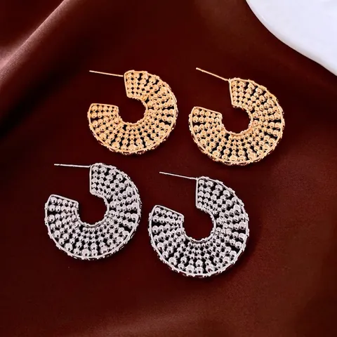 Hollow Round C-Shaped Stud Earrings 18K Gold Plated Copper Jewelry With 925 Sterling Silver Earring Post Fashion