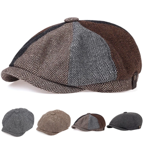Coppola Retrò In Tweed A Spina Di Pesce Cappello Ottagonale Da Pittore Vintage Britannico Casual Inverno Autunno Uomo Donna
