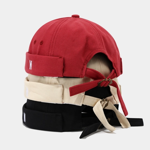 Docker Hat Brimless Cap Cotton Canvas Embroidery N Letter Adjustable Vintage Streetwear Miki Hat For Men Women Unisex